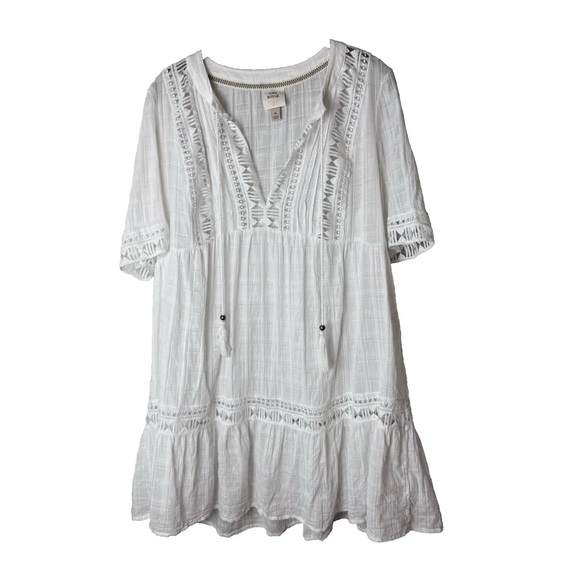 Knox Rose Dresses & Skirts - Knox Rose Dress Size Medium Short Sleeves Tassel Ties White Cotton Boho Casual